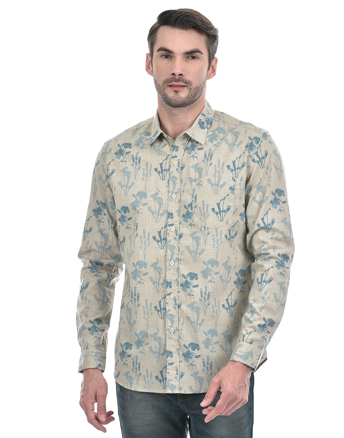 Numero Uno Men Tropical Print Brown Shirt